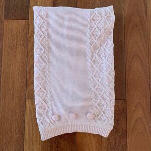 Mud Pie Light Pink Cotton Knit Chunky Baby Blanket Pom Pots